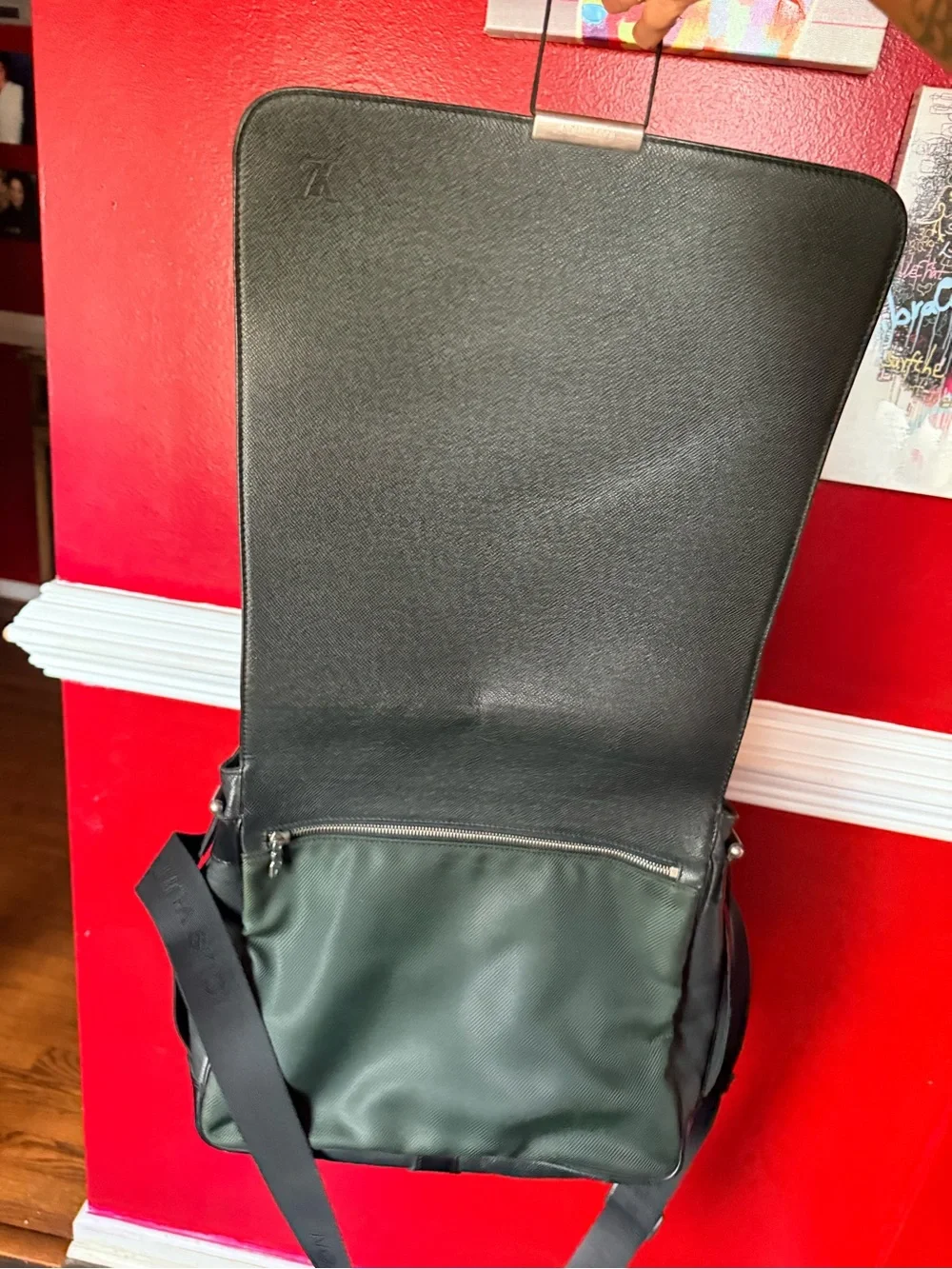 Louis Vuitton Black Leather Messenger Bag